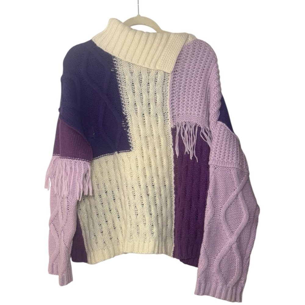POL Multicolor Cable Knit Purple Turtleneck Sweater